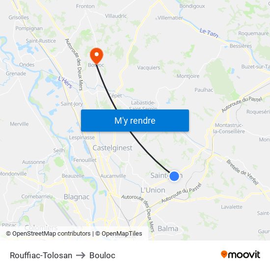 Rouffiac-Tolosan to Bouloc map