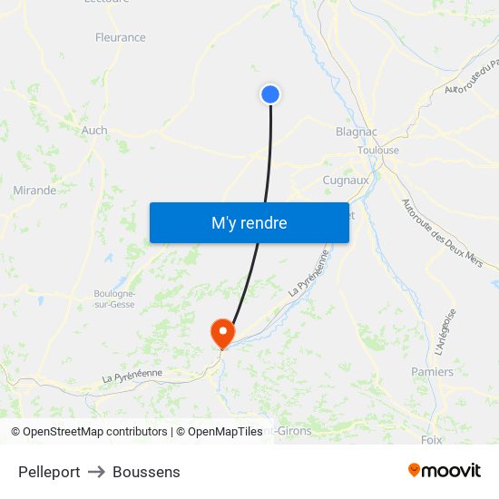 Pelleport to Boussens map