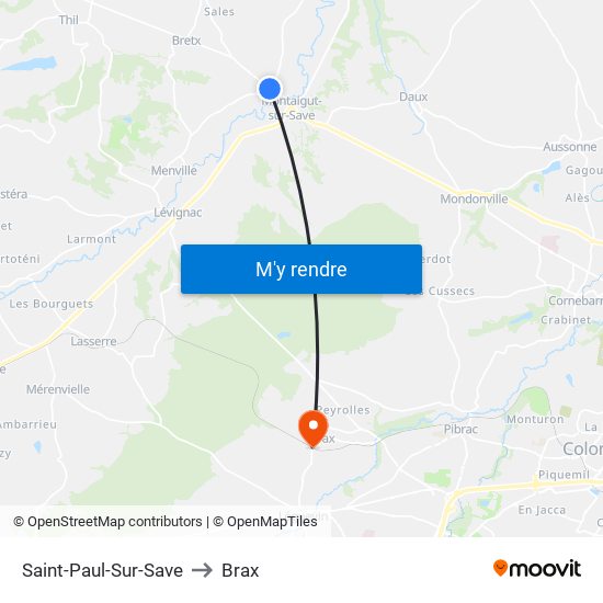 Saint-Paul-Sur-Save to Brax map