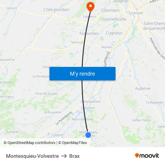 Montesquieu-Volvestre to Brax map