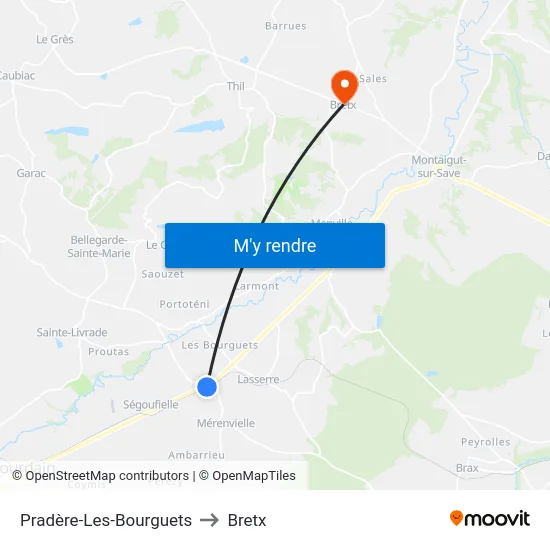Pradère-Les-Bourguets to Bretx map