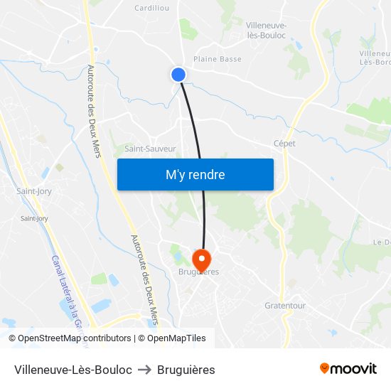 Villeneuve-Lès-Bouloc to Bruguières map