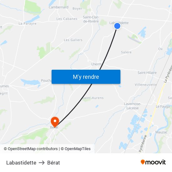 Labastidette to Bérat map