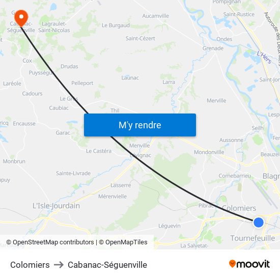 Colomiers to Cabanac-Séguenville map