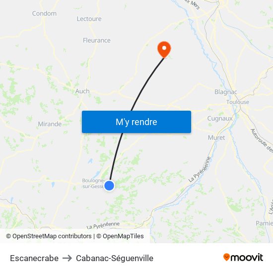 Escanecrabe to Cabanac-Séguenville map