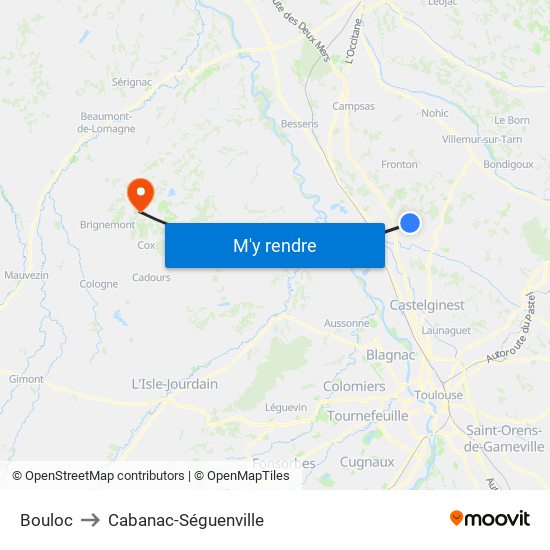 Bouloc to Cabanac-Séguenville map