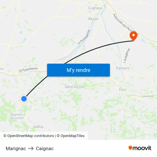 Marignac to Caignac map