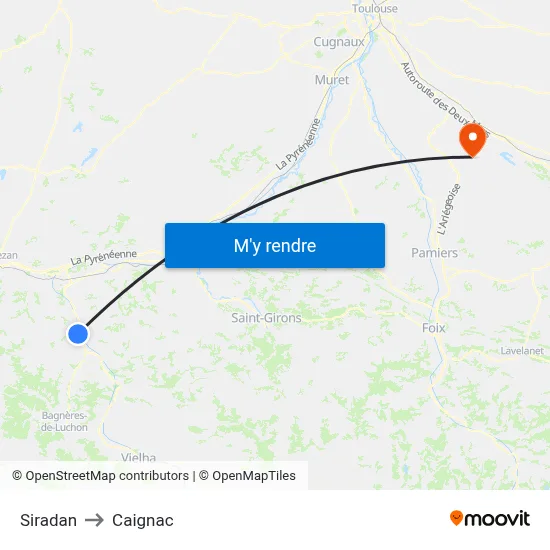 Siradan to Caignac map