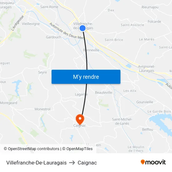 Villefranche-De-Lauragais to Caignac map