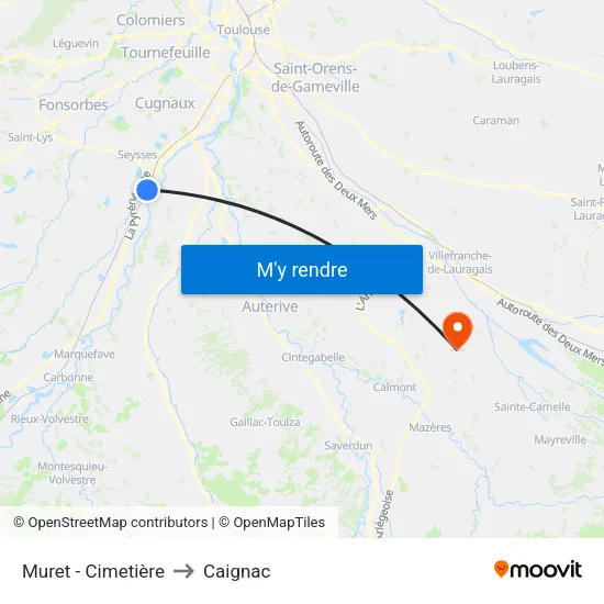 Muret - Cimetière to Caignac map