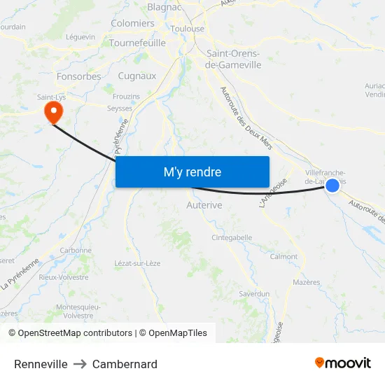 Renneville to Cambernard map