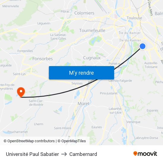 Université Paul Sabatier to Cambernard map