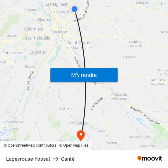 Lapeyrouse-Fossat to Canté map