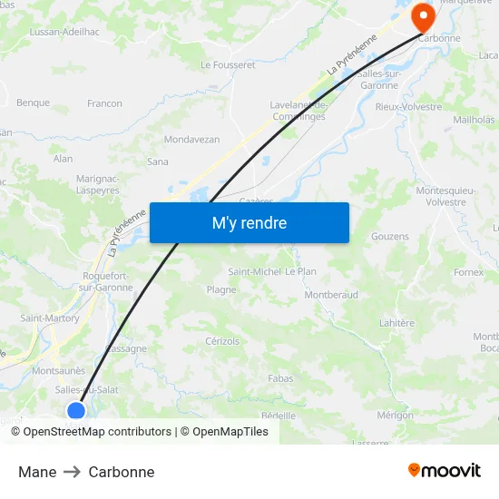 Mane to Carbonne map