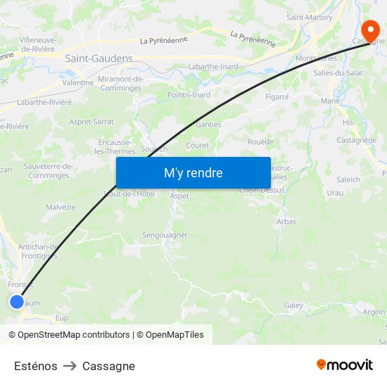 Esténos to Cassagne map
