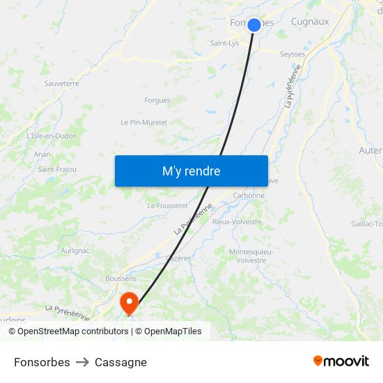 Fonsorbes to Cassagne map