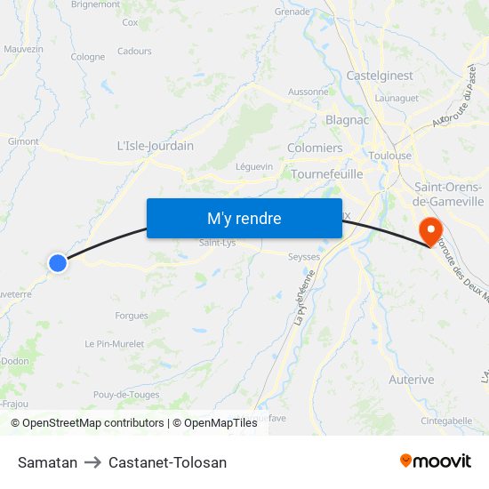 Samatan to Castanet-Tolosan map