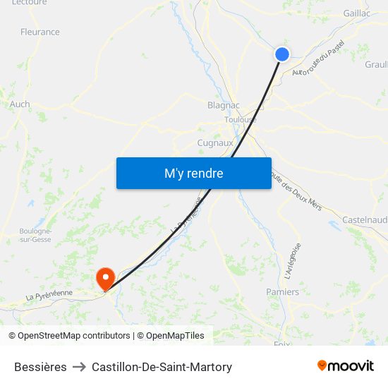 Bessières to Castillon-De-Saint-Martory map