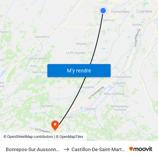 Bonrepos-Sur-Aussonnelle to Castillon-De-Saint-Martory map