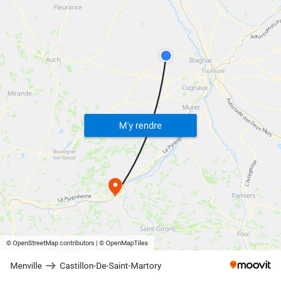 Menville to Castillon-De-Saint-Martory map