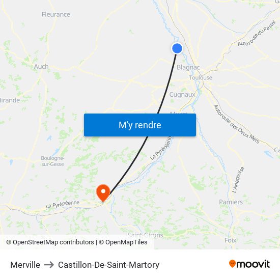 Merville to Castillon-De-Saint-Martory map