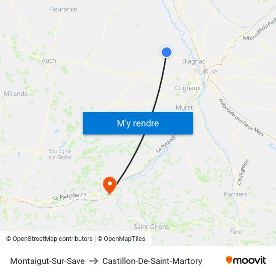 Montaigut-Sur-Save to Castillon-De-Saint-Martory map