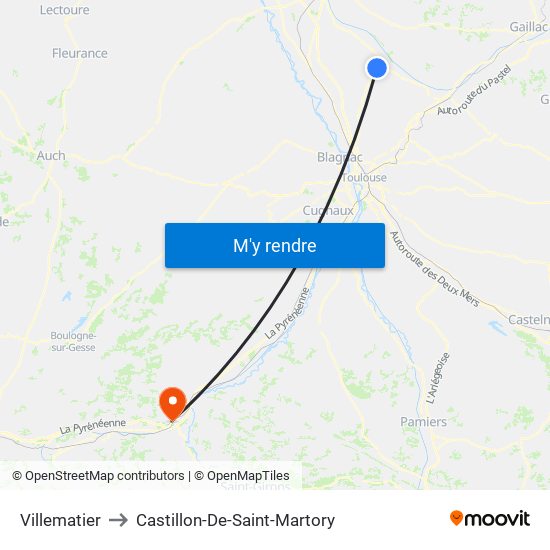 Villematier to Castillon-De-Saint-Martory map