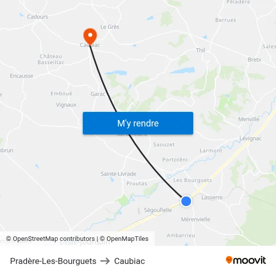 Pradère-Les-Bourguets to Caubiac map
