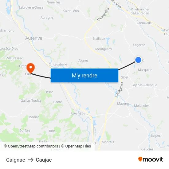 Caignac to Caujac map