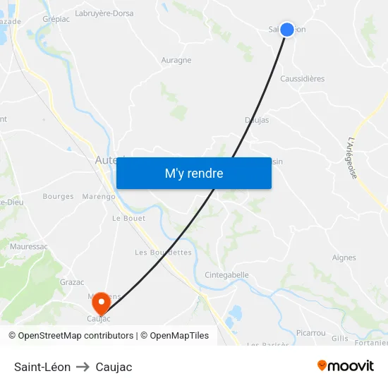 Saint-Léon to Caujac map