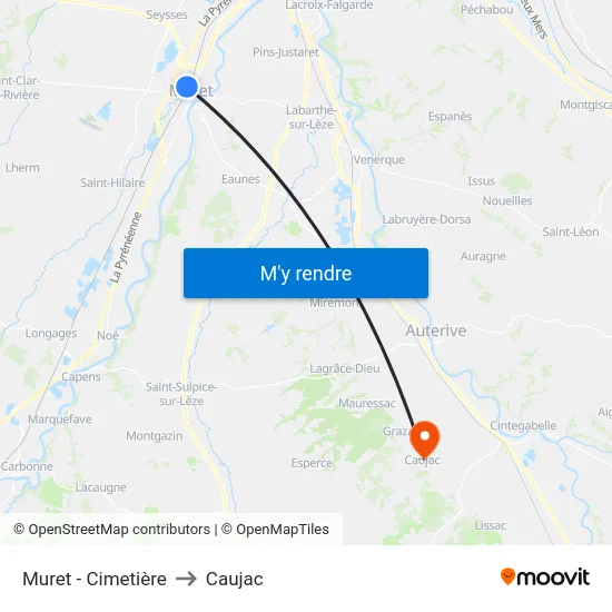 Muret - Cimetière to Caujac map