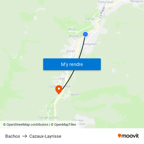 Bachos to Cazaux-Layrisse map