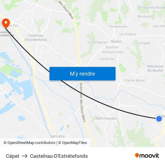 Cépet to Castelnau-D'Estrétefonds map