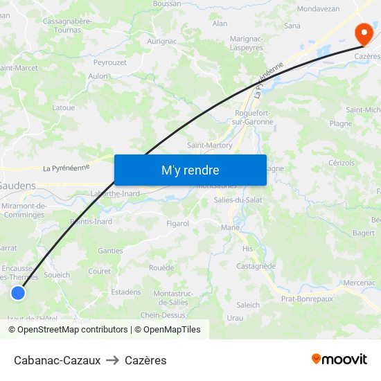 Cabanac-Cazaux to Cazères map
