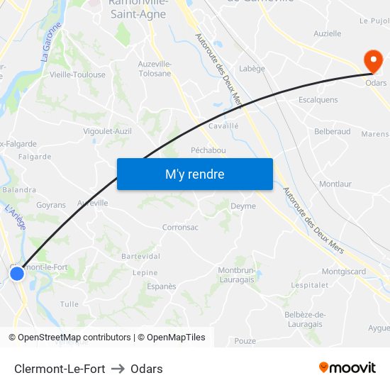 Clermont-Le-Fort to Odars map