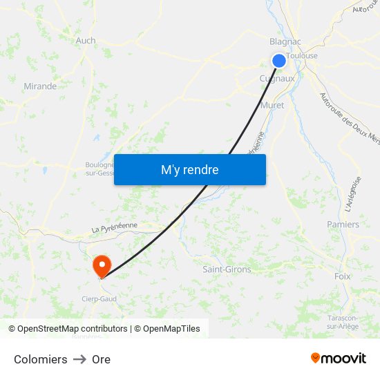 Colomiers to Ore map