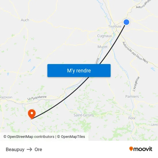 Beaupuy to Ore map