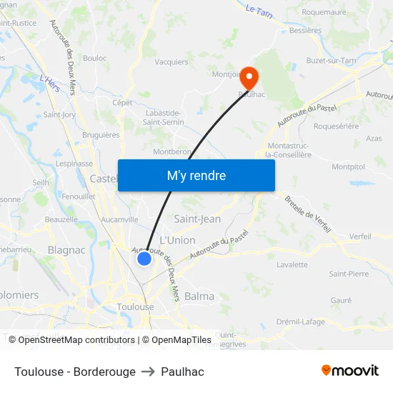 Toulouse - Borderouge to Paulhac map