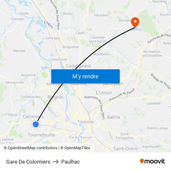 Gare De Colomiers to Paulhac map