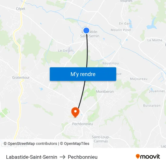 Labastide-Saint-Sernin to Pechbonnieu map