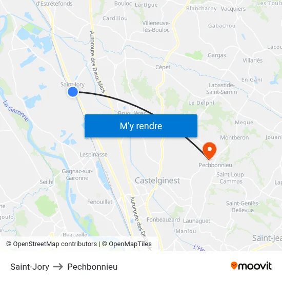 Saint-Jory to Pechbonnieu map