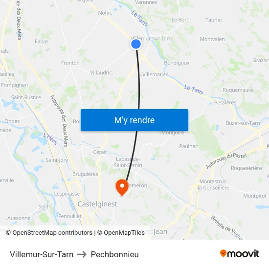 Villemur-Sur-Tarn to Pechbonnieu map