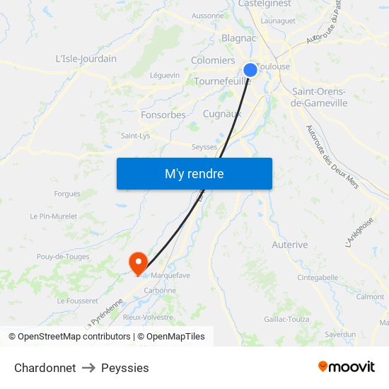 Chardonnet to Peyssies map