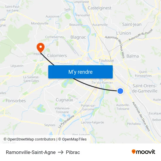 Ramonville-Saint-Agne to Pibrac map