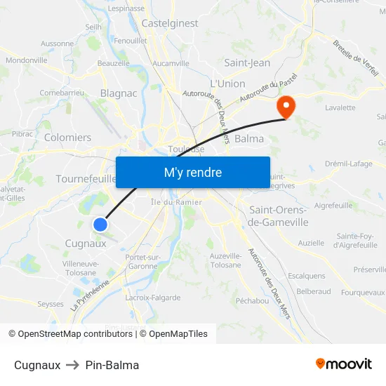 Cugnaux to Pin-Balma map