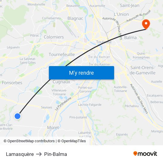 Lamasquère to Pin-Balma map
