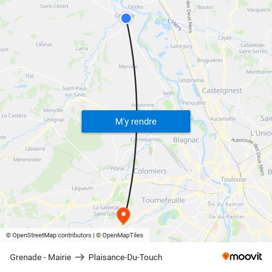 Grenade - Mairie to Plaisance-Du-Touch map