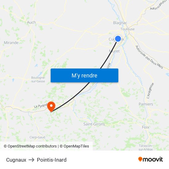 Cugnaux to Pointis-Inard map