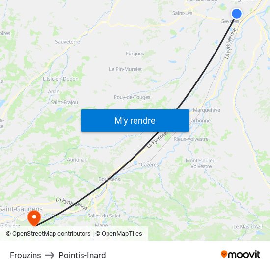 Frouzins to Pointis-Inard map