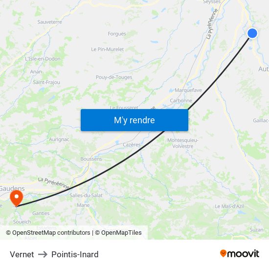 Vernet to Pointis-Inard map